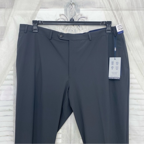 Hart Schaffer Marx Size 42 Reg Gray New York Straight Flat Front Dress Pants NEW - Picture 2 of 12